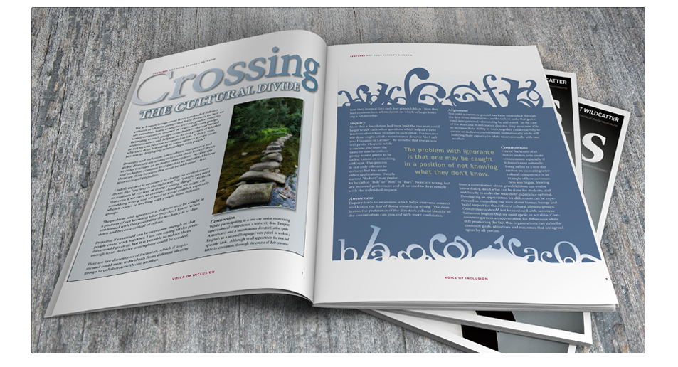 Voice Of Inclusion magazine article, layout by Kyle Carasso